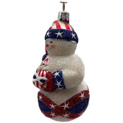 Patricia Breen Faberge Snowman Patriotic Striped Hat Stars Christmas Ornament NM