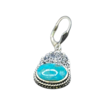 Turquoise Oval Earrings Sterling Silver Leverback Blue Gemstone NOA Thailand