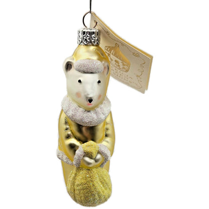 Patricia Breen Festive Mouse Yellow Hand Blown Glass Christmas Tree Ornament