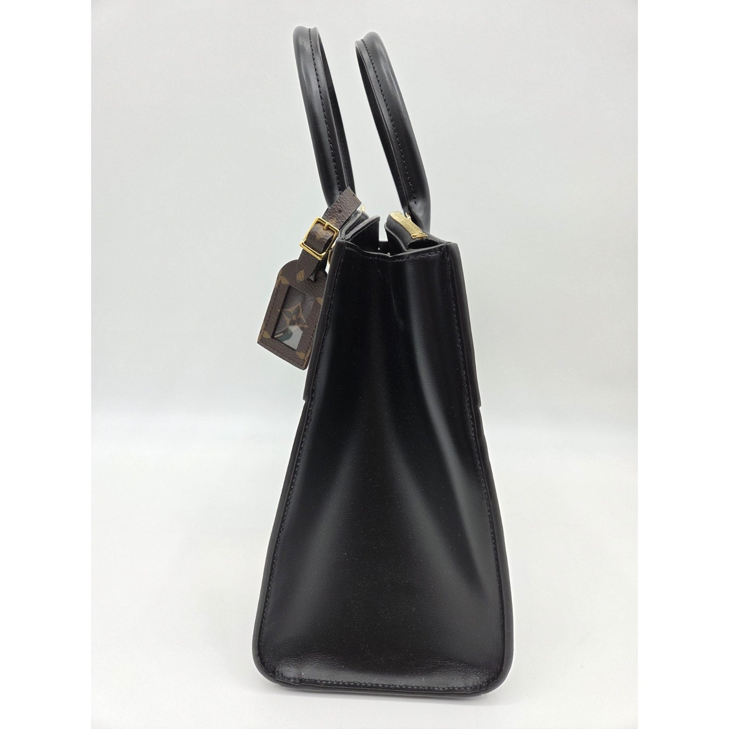 Louis Vuitton City Steamer MM Handbag M55433 Black Calfskin Monogram Stripe Bag