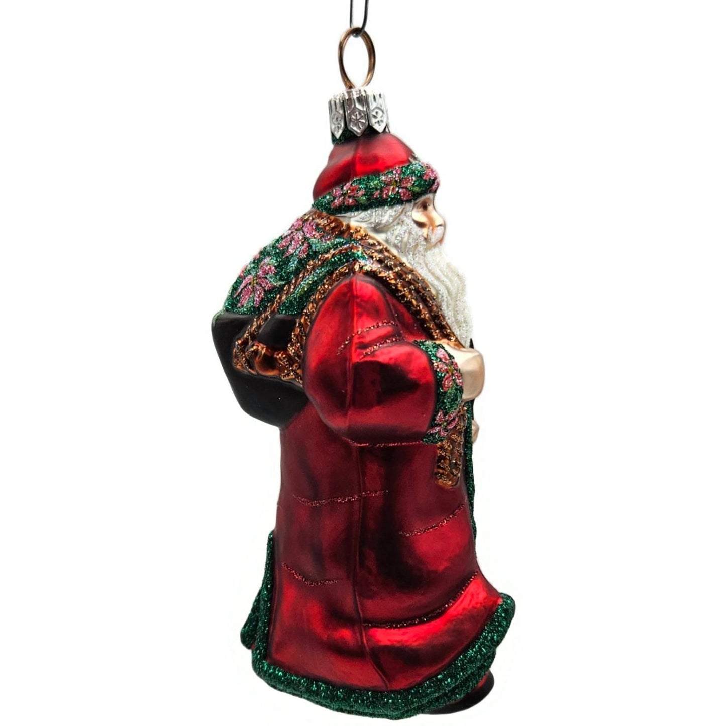 Patricia Breen Wayfaring Santa Claus Poinsettia Matte Christmas Tree Ornament