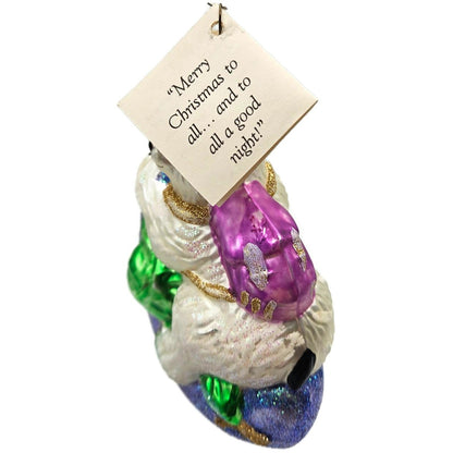 Larry Fraga Moonstruck Polar Bear Moon Stars Glass Christmas Tree Decor Ornament