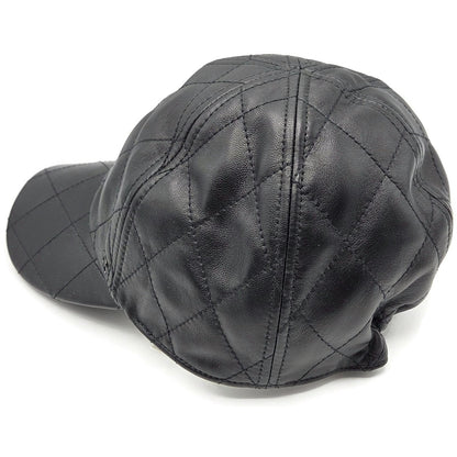 Chanel CC Logo Quilted Lambskin Leather Baseball Cap Hat Black Medium 15B Rare