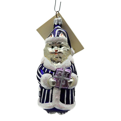 Patricia Breen Kitty Claus Purple Stripes White Christmas Holiday Tree Ornament
