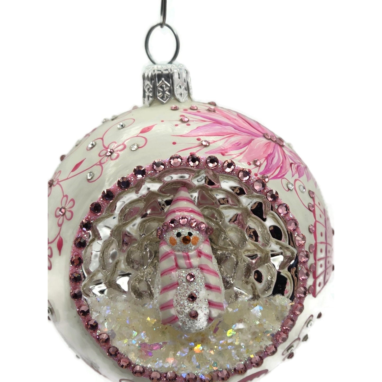 Patricia Breen Objet Du Noel Snowman Chinoiserie Pink Christmas Ornament CATZ