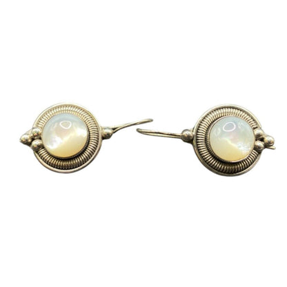 Mother Of Pearl Scroll Hook Drop Earrings Oval Gemstone 925 Sterling Silver BA