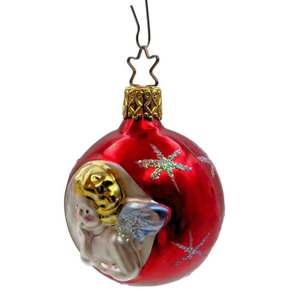 Inge Glass Ornament Cherub Angel Red Orb Stars Old World Christmas Tree Decor