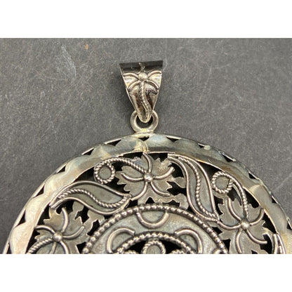 Doug Paulus Silver Floral Filigree Round Medallion Pendant 925 Sterling Silver