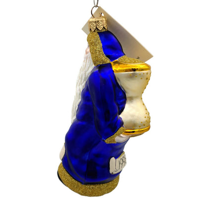 Patricia Breen Out With the Old Blue Gold Santa Claus Christmas Tree Ornament