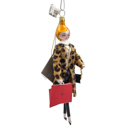 Soffieria De Carlini Fashionista Lady In Leopard Coat Shop Christmas Ornament