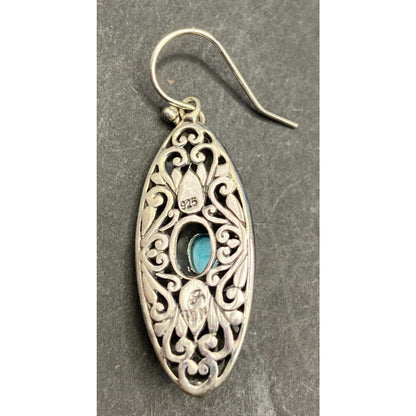Samuel B Sleeping Beauty Turquoise Hook Earrings 925 Sterling Silver Filigree