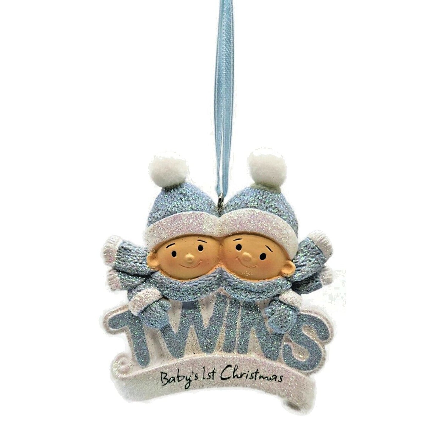 Babys First Christmas Twin Boys Blue Resin Holiday Tree Ornament Midwest CBK
