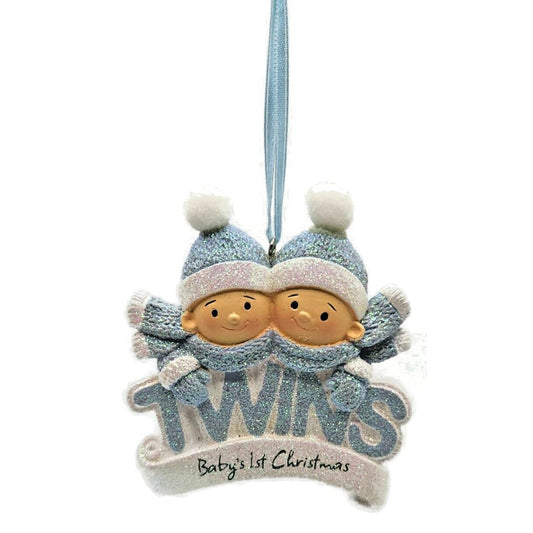 Babys First Christmas Twin Boys Blue Resin Holiday Tree Ornament Midwest CBK