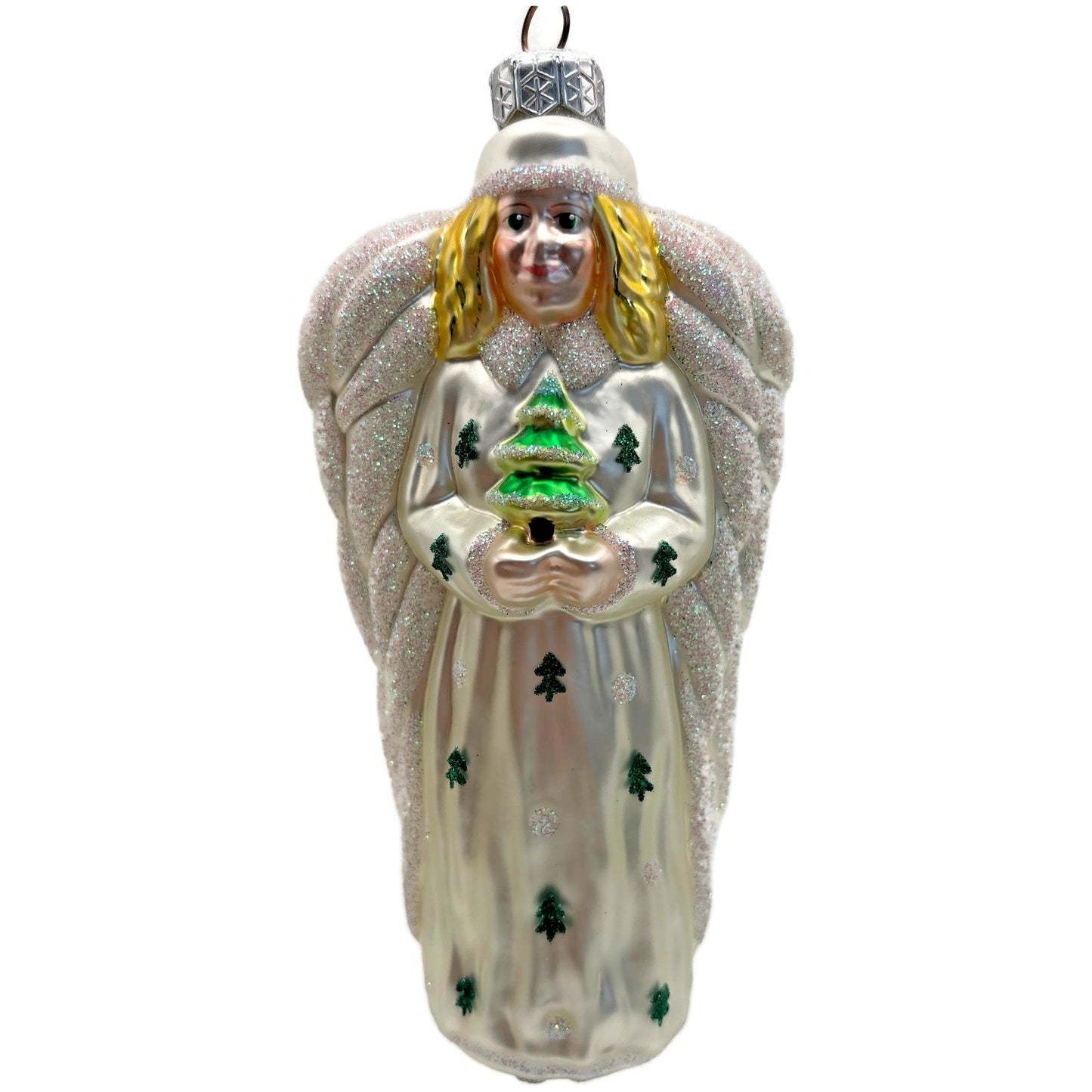 Patricia Breen Noel Angel Pearl White Green Religious Christmas Tree Ornament