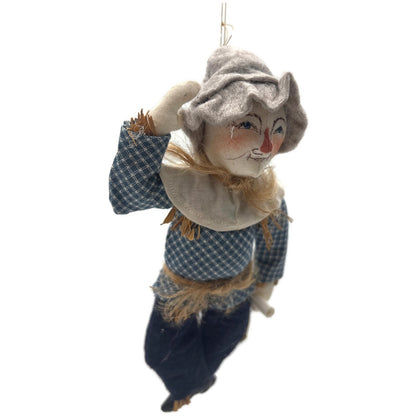 Gladys Boalt Scarecrow Wizard Of Oz Blue Fabric Christmas Tree Ornament Signed