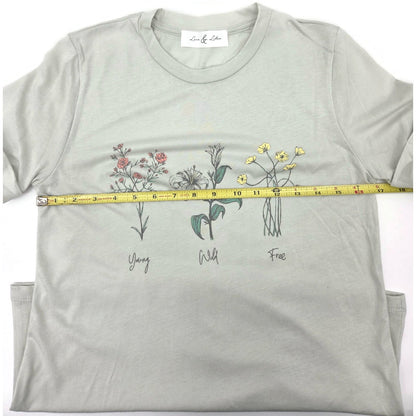 Womens Tee Shirt Cotton Floral Vintage Young Wild Free Green Lace & Lilac