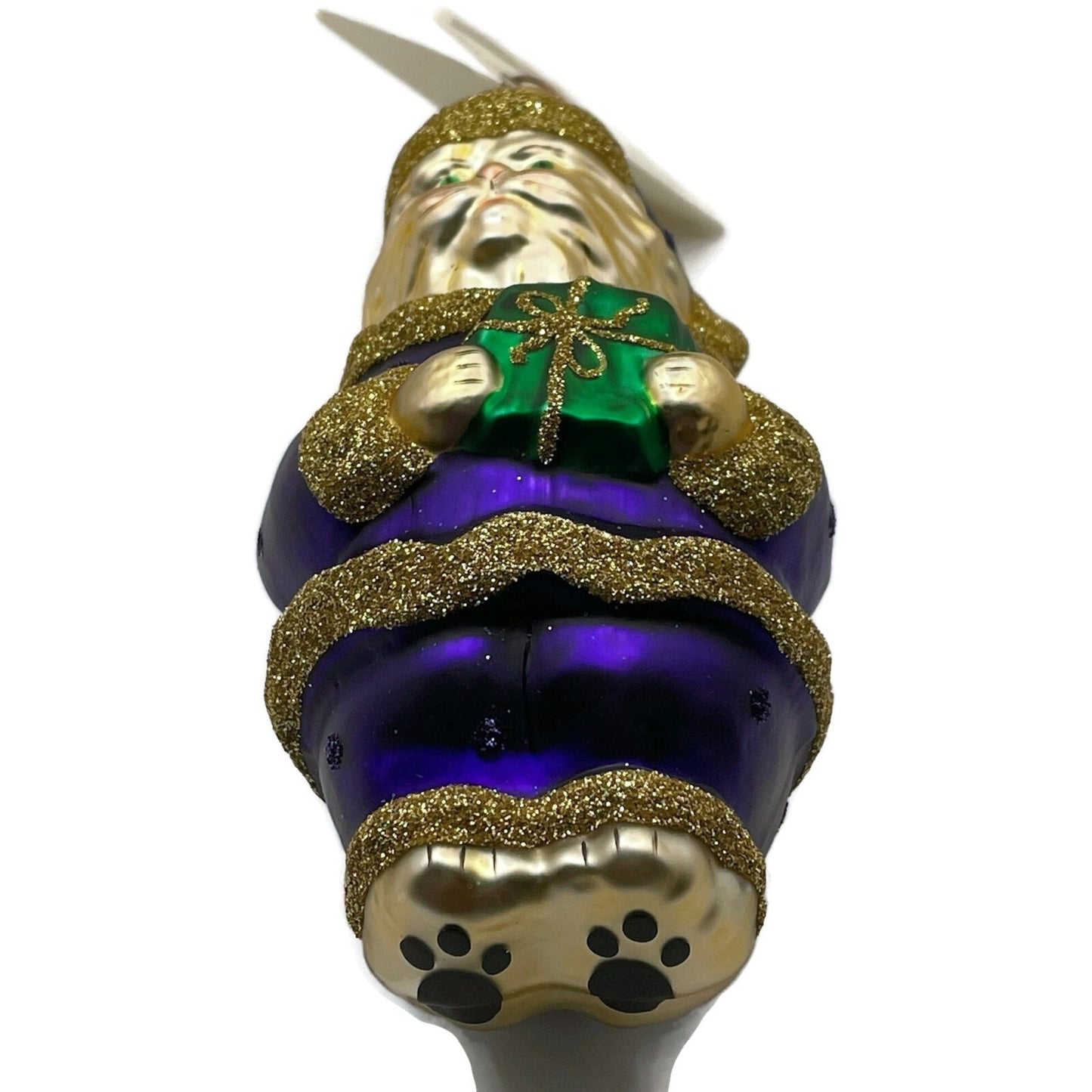 Patricia Breen Santa Paws Purple Gold Polka Dots Gift Christmas Ornament 9536