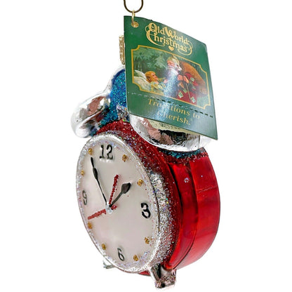Alarm Clock Red Ornament Blown Glass OWC Old World Christmas Holiday Tree Decor