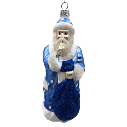 Ornament Patricia Breen Shhhh Santa Claus Blue Pearl Dots Christmas Holiday Tree