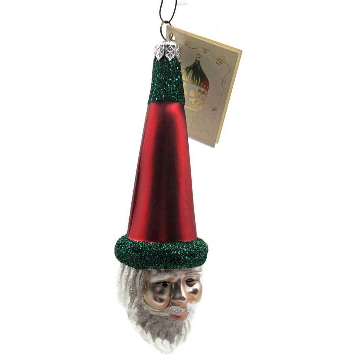 Patricia Breen Wink of His Eye Red Hat Santa Head Green Christmas Tree Ornament