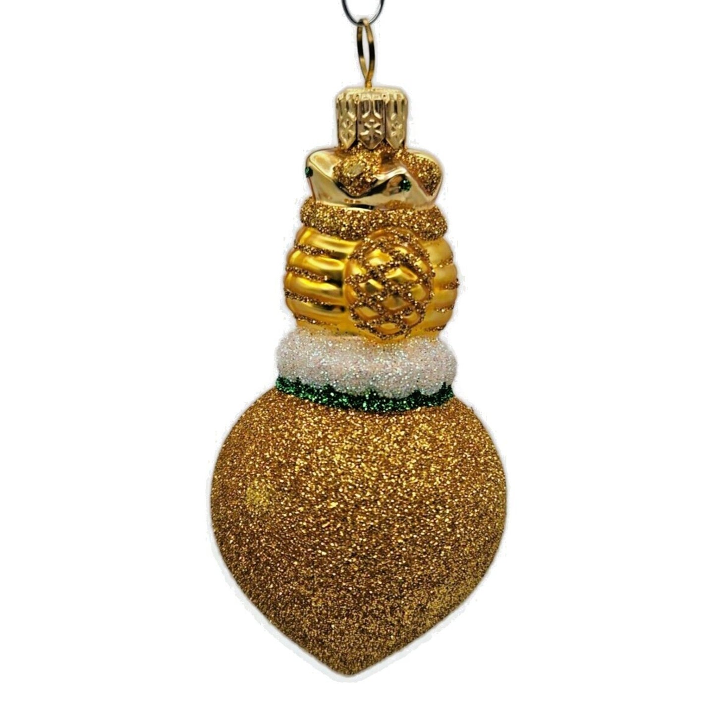 Patricia Breen Miniature Queen of Hearts Green Gold Glittered Christmas Ornament