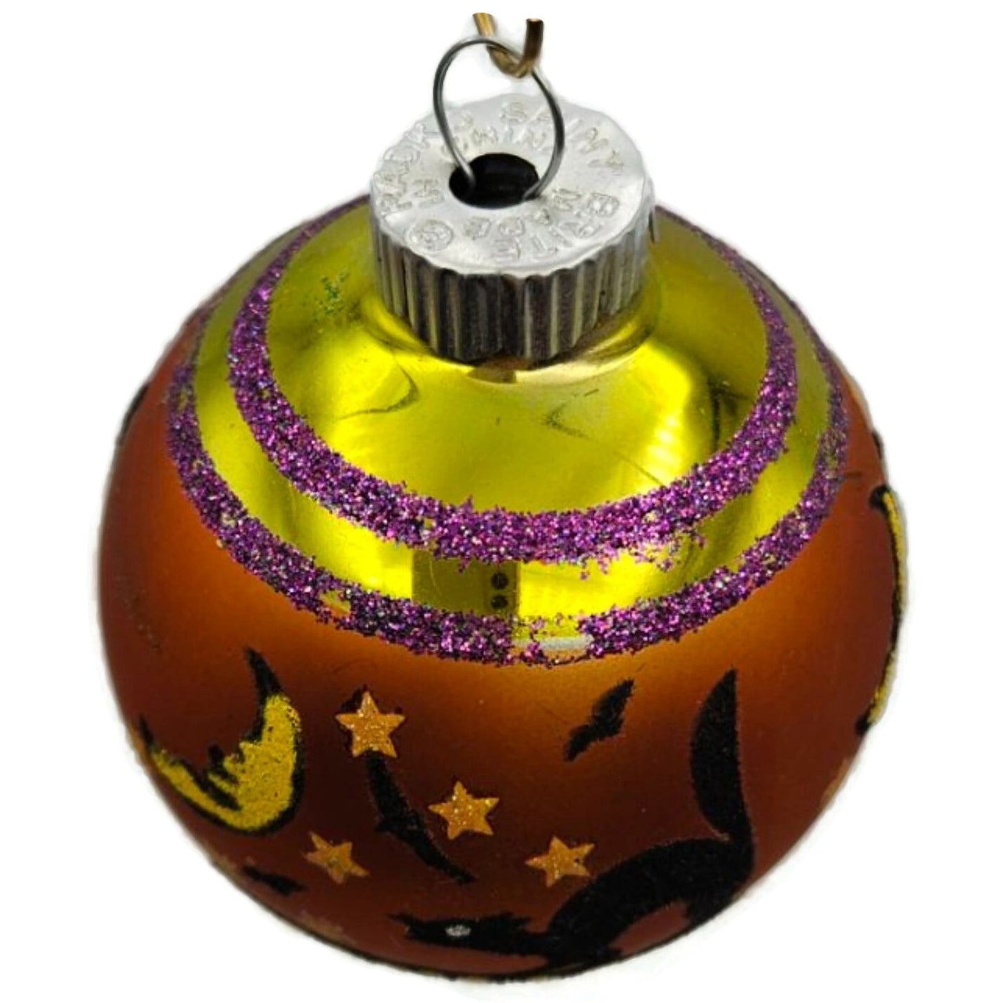 Christopher Radko Shiny Brite Orange Black Cat Glass Ball Halloween Ornament