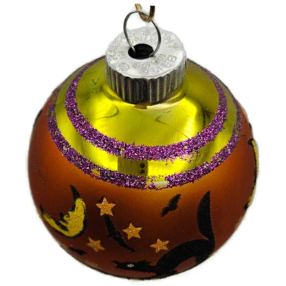 Christopher Radko Shiny Brite Orange Black Cat Glass Ball Halloween Ornament