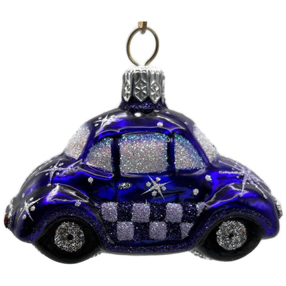 Patricia Breen Miniature Taxi Purple Snowflakes Christmas Ornament Signed CATZ