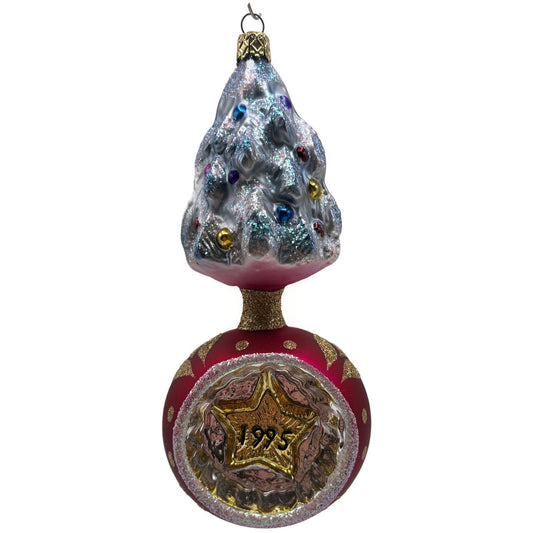 Old World Christmas Tree On Ball Glitter Star Reflector Red OWC Holiday Ornament