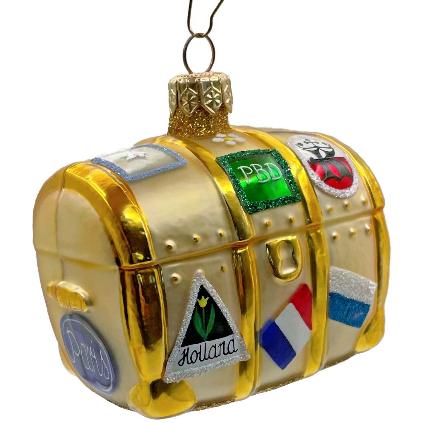 Patricia Breen Bon Voyage Gold Palm Beach Travel Trunk Christmas Tree Ornament