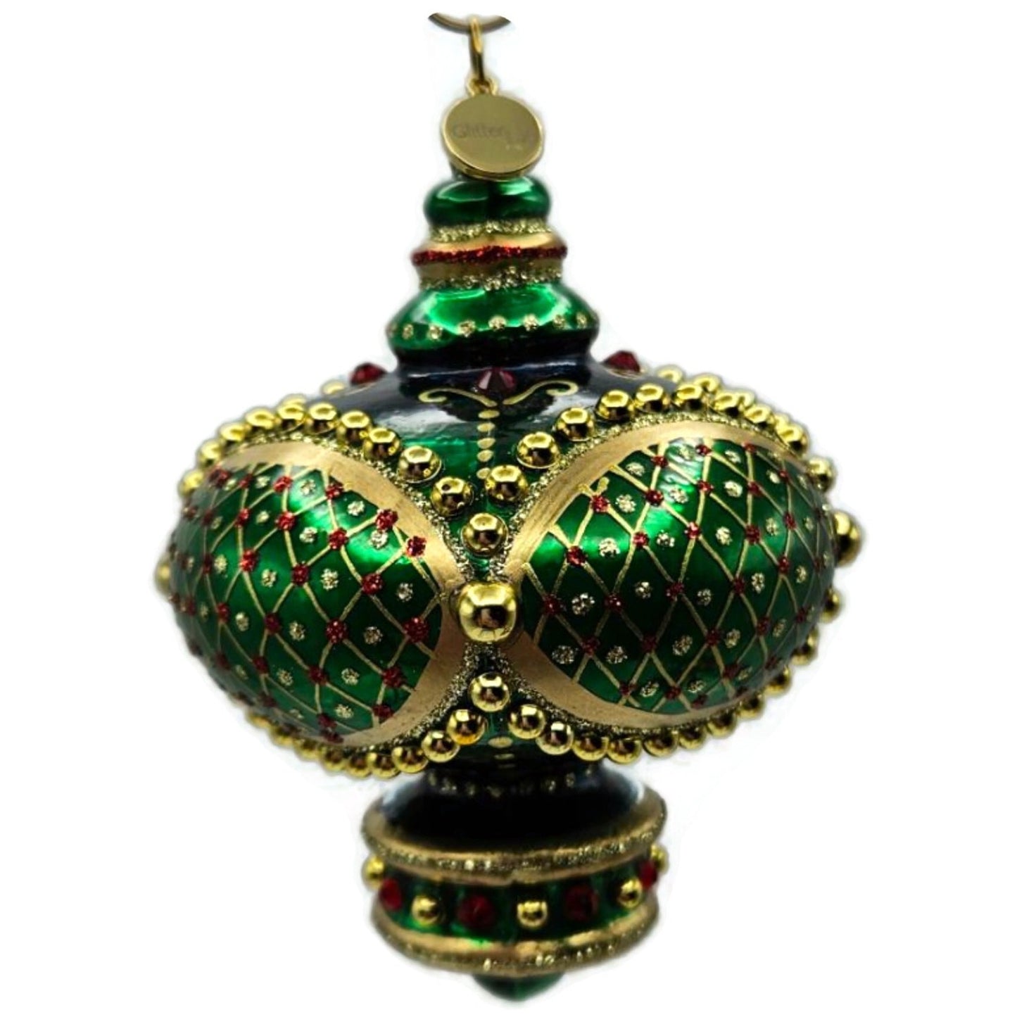 Glitter Lab Jeweled Green Gold Christmas Tree Ornament Onion Dome Drop