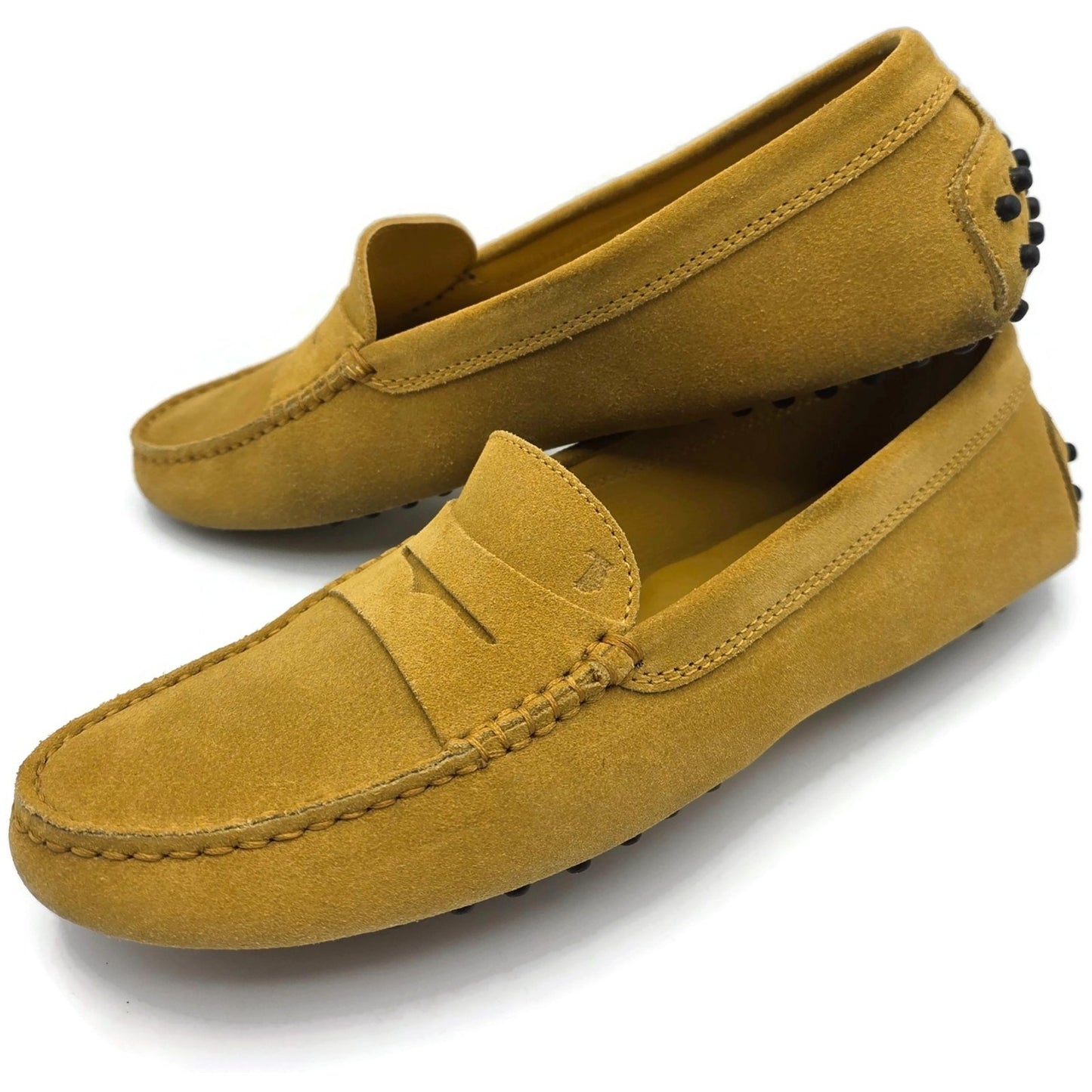 Tods Gommino Suede Driving Moccasins Loafers Gold Shoes Womens Size 39.5
