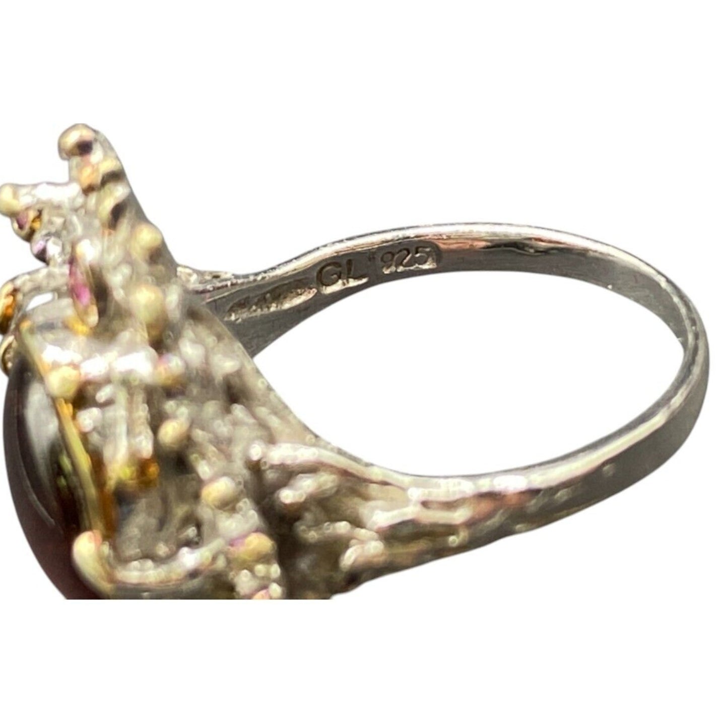 Red Ruby Stone Cocktail Ring Gold Layered 925 Sterling Silver With Pouch Sz 7.5