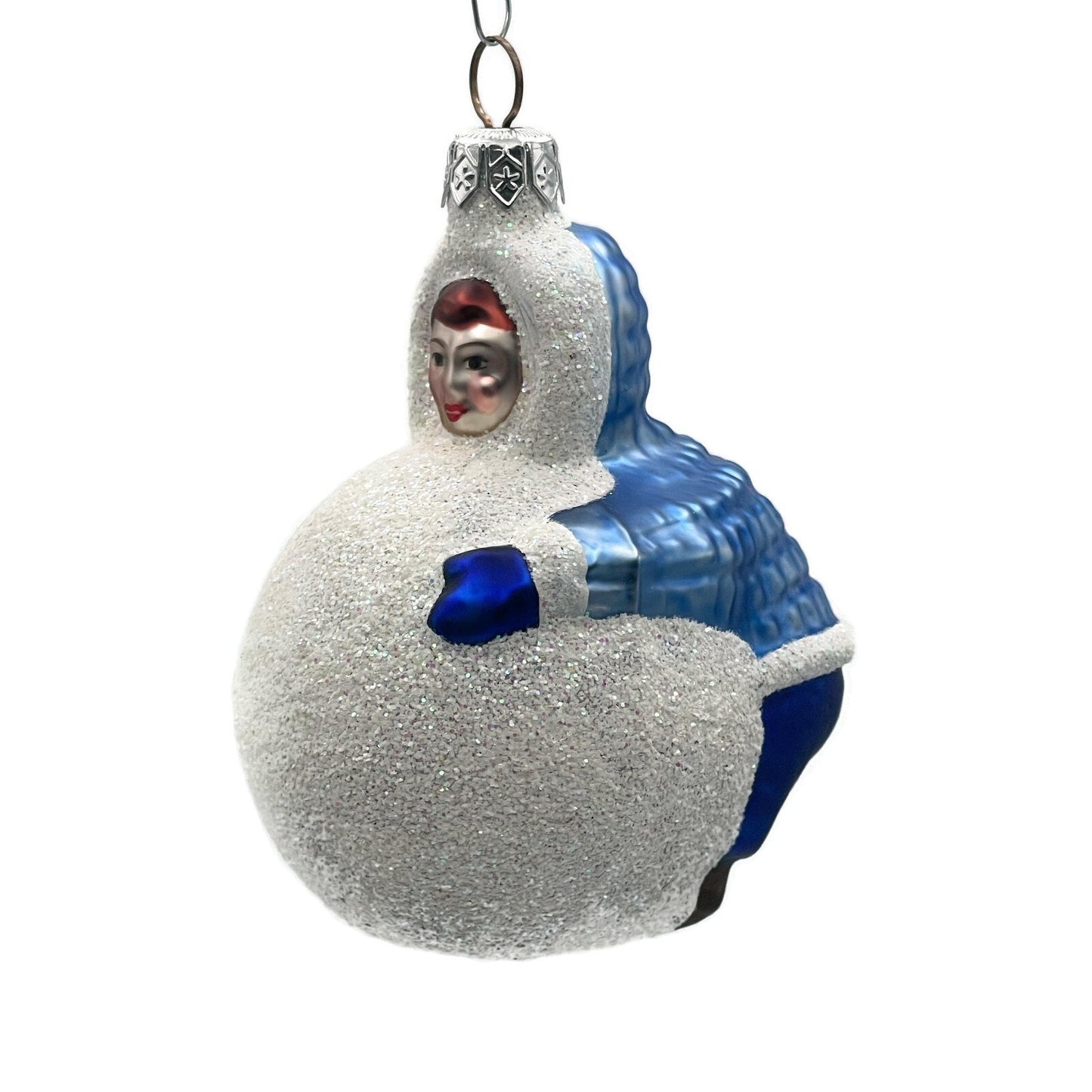 Patricia Breen Snowball Boy Blue Blown Glass Christmas Holiday Tree Ornament