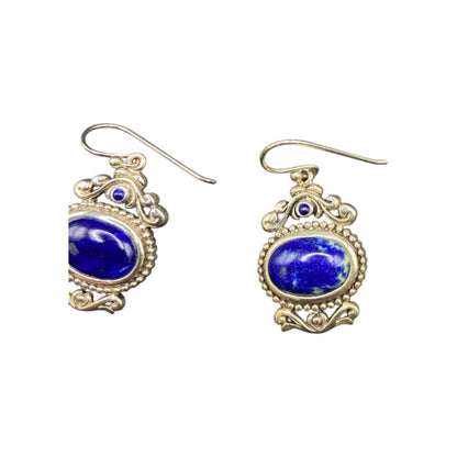 Lapis Lazuli Gemstone Dangle Earrings Fish Hook 925 Sterling Silver NK Thailand