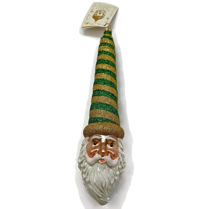 Patricia Breen Ornament Sucre Santa Green Gold Striped Christmas Holiday Tree