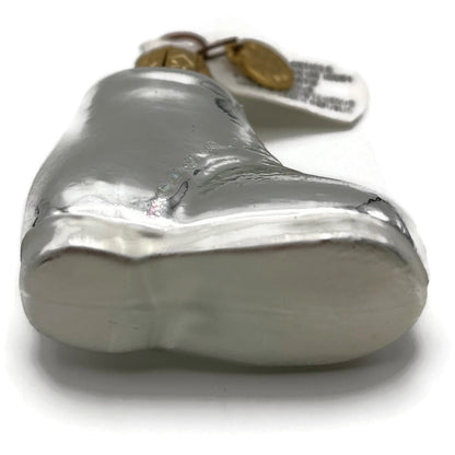 Department 56 Silver Glass Baby Shoe Boot Christmas Tree Ornament