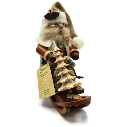 Christian Ulbricht Natural Santa on Sled Smoker Handcrafted Germany Wooden Figur