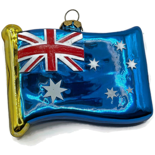 Waving Flag of Australia Red White Blue Blown Glass Christmas Tree Ornament
