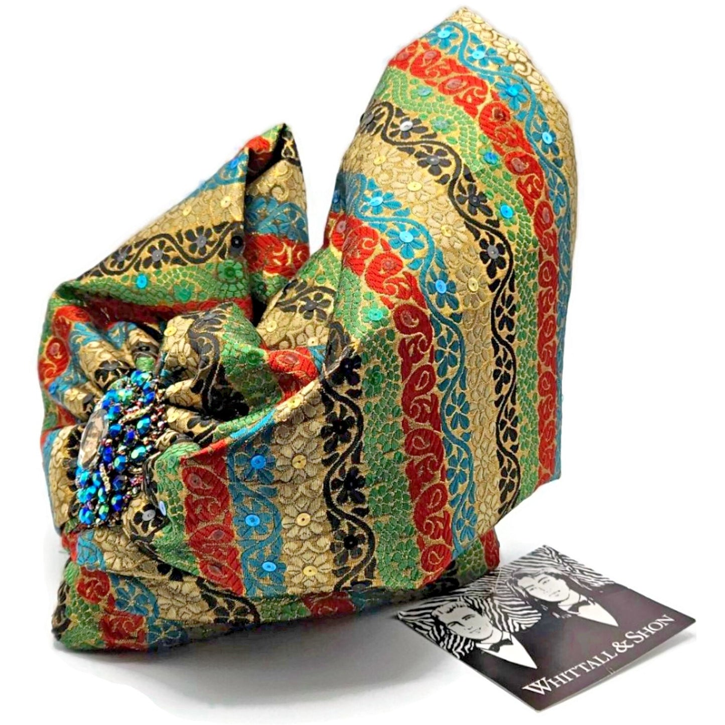 Whittall And Shon Womens Multicolor 2518 Ababa Draped Turban with Jewel Brooch