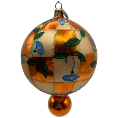Christopher Radko Heavenly Blue Morning Glory Orange Glass Christmas Ornament