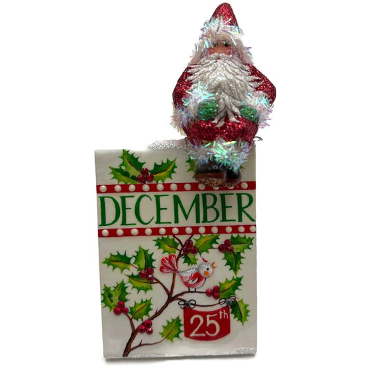 Patricia Breen Christmas Is Here Holly Sprig Santa Red Free Standing Ornament