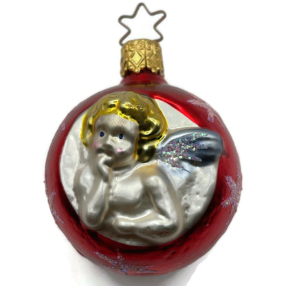 Inge Glass Ornament Cherub Angel Red Orb Stars Old World Christmas Tree Decor