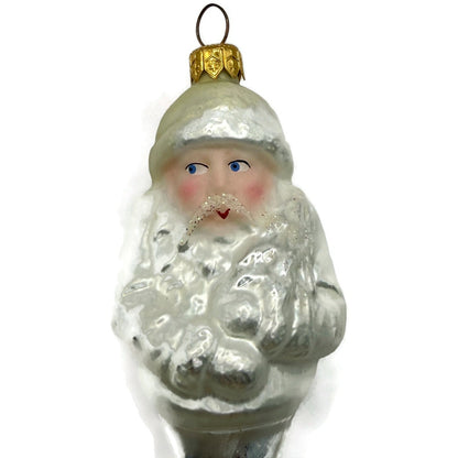 Christopher Radko Frosted Santa Icicle Silver Glass Christmas Ornament 95-143-0