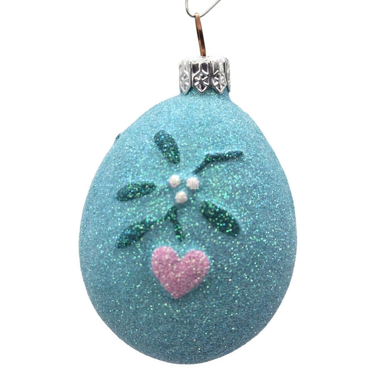 Patricia Breen Mistletoe Egg Turquoise Pink Heart Christmas Holiday Ornament
