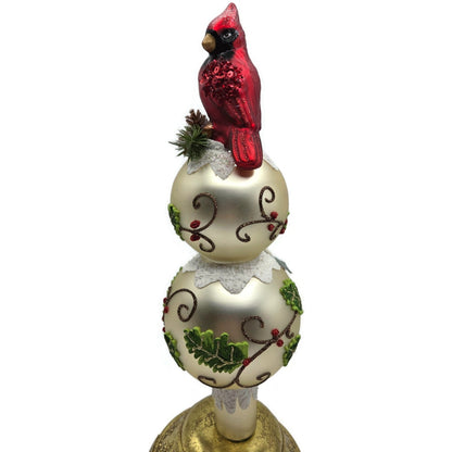 Kurt Adler Holiday And Cardinal Red Bird Glass Christmas Tree Topper 13 Inch