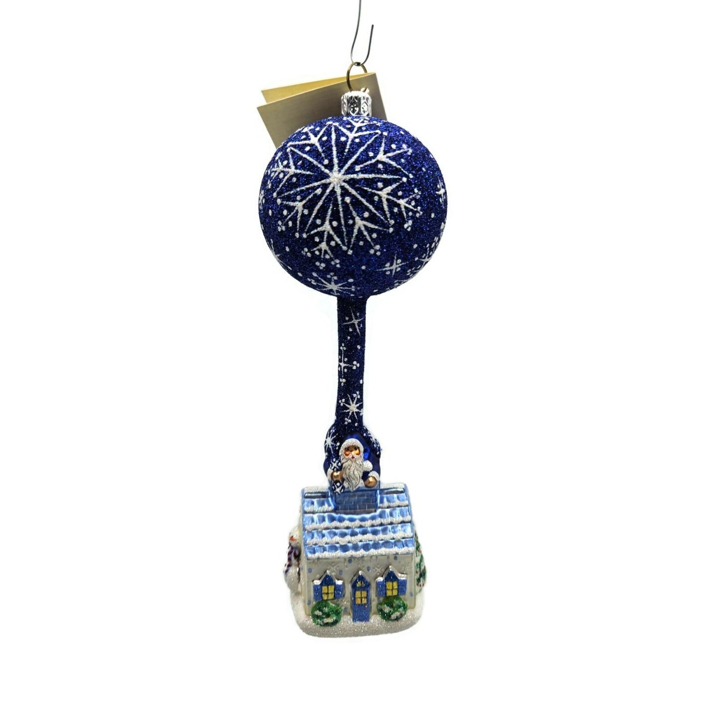 Patricia Breen He's Here Blue Santa Snowflake Reindeer Christmas Ornament 2416