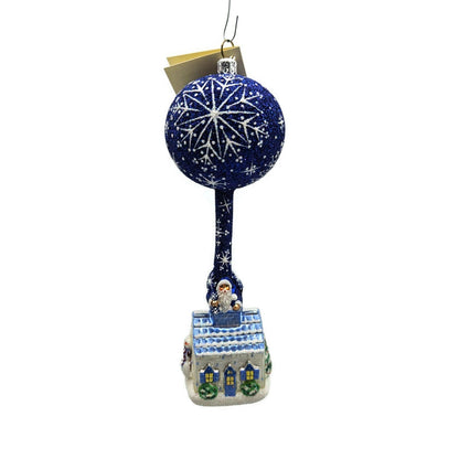 Patricia Breen He's Here Blue Santa Snowflake Reindeer Christmas Ornament 2416