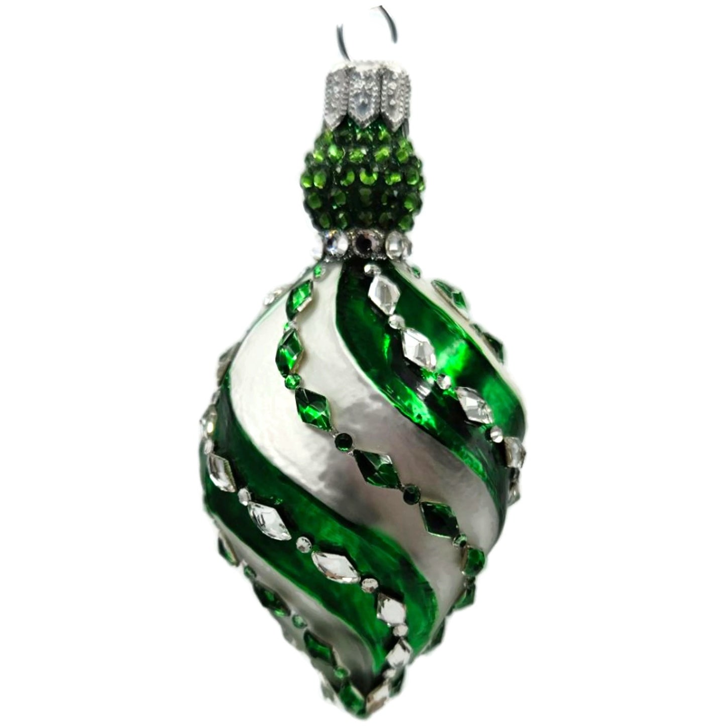 Patricia Breen Swirled Band Green Silver Jeweled Drop Christmas Ornament 5175