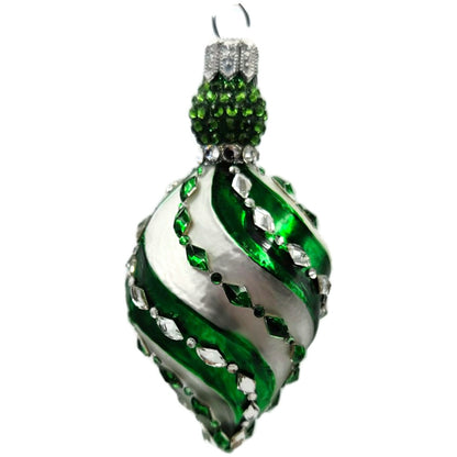 Patricia Breen Swirled Band Green Silver Jeweled Drop Christmas Ornament 5175